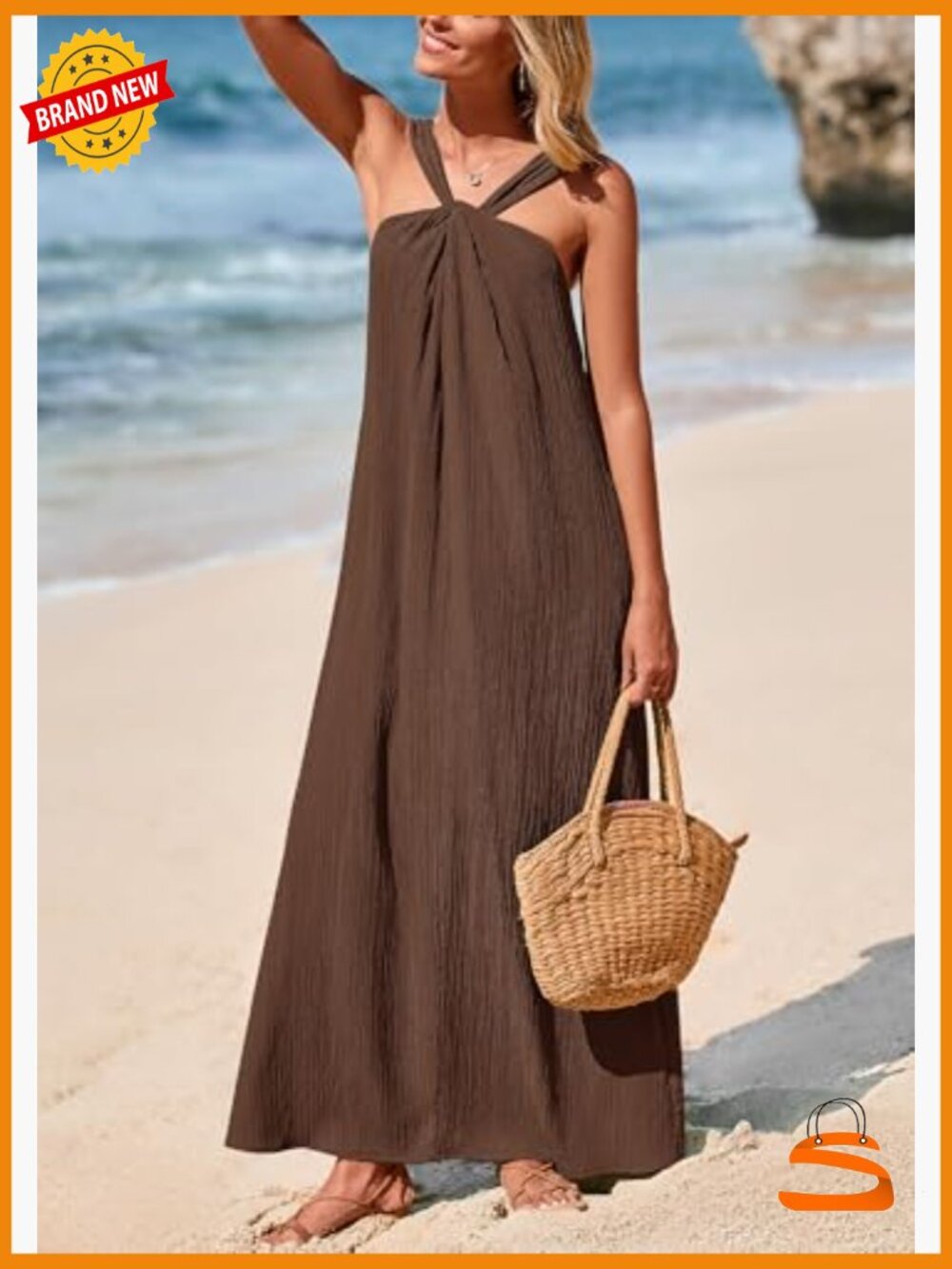 Womens Sleeveless Maxi Beach Vacation Dress with Pockets - Picture 3 of 7